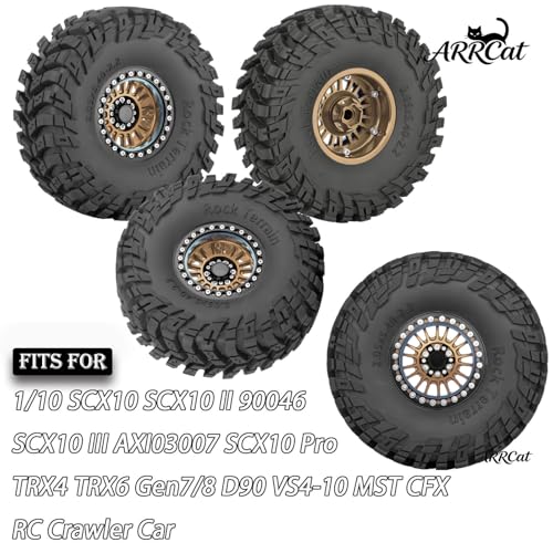 Alloy 2.2 Wheel Tires for 1/10 TRX4 TRX6 SCX10 SCX10 II SCX10 III SCX10 Pro Gen7/8 D90 VS4-10 MST CFX RC Crawler Car,RC 2.2 Beadlock Wheel Off Road Buggy Rally RC Truck Tires,Bronze - color: Bronze - (Alloy 2.2 Tires)