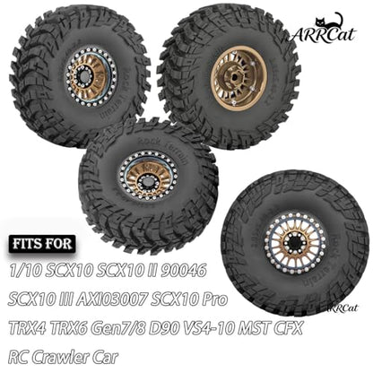 Alloy 2.2 Wheel Tires for 1/10 TRX4 TRX6 SCX10 SCX10 II SCX10 III SCX10 Pro Gen7/8 D90 VS4-10 MST CFX RC Crawler Car,RC 2.2 Beadlock Wheel Off Road Buggy Rally RC Truck Tires,Bronze - color: Bronze - (Alloy 2.2 Tires)