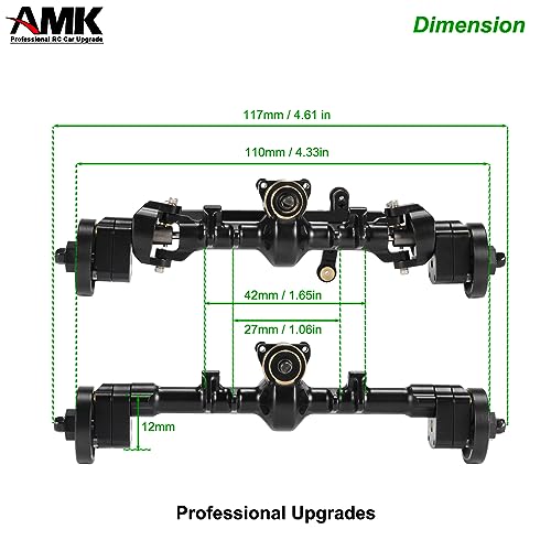 AMK 174g SCX24 Brass Portal Axle Complete with 7mm Hex Wheel Hubs Counterweights Front Rear Set for 1/24 RC Crawler Axial AX24 FCX24 SCX24 Upgrades