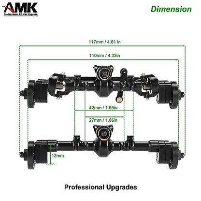 AMK 174g SCX24 Brass Portal Axle Complete with 7mm Hex Wheel Hubs Counterweights Front Rear Set for 1/24 RC Crawler Axial AX24 FCX24 SCX24 Upgrades