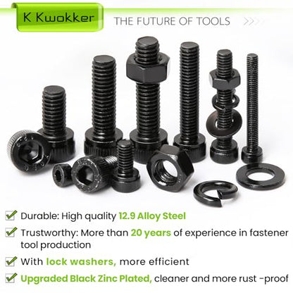 M3 M4 M5 M6 Hex Socket Bolts and Nuts Assortment Kit, 1160Pcs | 12.9 Alloy Steel, Zinc Plated Anti-rust; 20 Sizes Metric Screws with Lock Washers; For 3D Printing DIY Machinery Repair - size: F. M3 M4 M5 M6