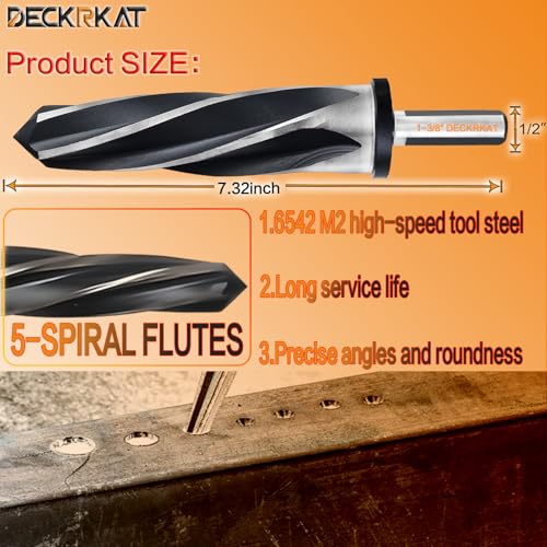 1-3/8" Reamer Drill Bit for Metal, M2 HSS Taper Reamer for Steel, Alloy, Wood, Plastic to Align, Enlarge Holes – 5-Spiral Flutes,1/2"Non-Slip Shank, 35mm Car Reamer, Bridge Construction Reamer. - size: 1-3/8"