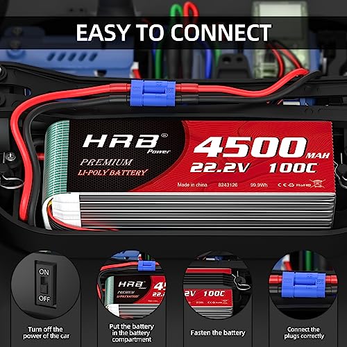 HRB 2PCS 6S Lipo Battery EC5 4500mAh 100C 22.2V RC Lipo Battery Compatible with RC Car RC Airplane RC Truck RC Boat