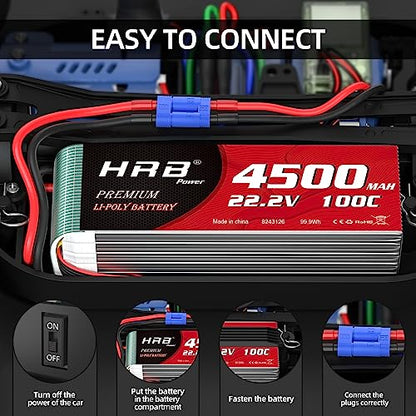 HRB 2PCS 6S Lipo Battery EC5 4500mAh 100C 22.2V RC Lipo Battery Compatible with RC Car RC Airplane RC Truck RC Boat