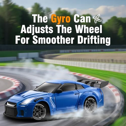 RC Drift Car Pro Upgraded with Gyro, 1:24 Full Proportional Remote Control Car, 25KM/H 4WD High Speed RC Cars with Lights, Extra Racing Tires, Vehicle for Adults Kids Boys Girls, Blue - color: Blue