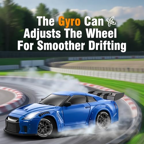 RC Drift Car Pro Upgraded with Gyro, 1:24 Full Proportional Remote Control Car, 25KM/H 4WD High Speed RC Cars with Lights, Extra Racing Tires, Vehicle for Adults Kids Boys Girls, Blue - color: Blue