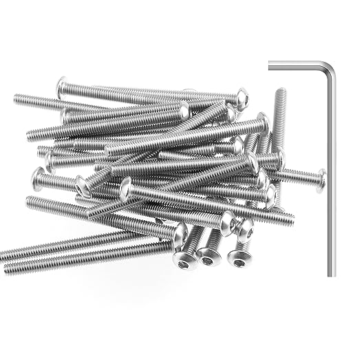 HELIFOUNER 50 Pieces M3 x 35mm, Thread Pitch 0.5mm, 304 Stainless Steel (18-8) Button Head Socket Cap Screws, Fully Threaded - size: M3 x 35mm