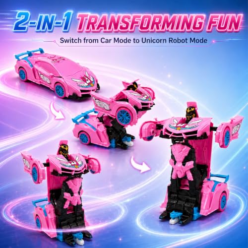 Unicorn Remote Control Car Toy for Girls, 2.4GHz RC Stunt Car with Lights | Magical 2-in-1 Unicorn Robot Car with One-Button Transformation, 360° Rotation, Racing Fun Gift Toys for Girls Ages 4-7