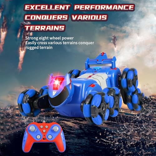 Remote Control Car, Gesture Sensing RC Stunt Car, 8WD Transform Robotdog Climbing Toys with Spary and Light, 360° Rotating, 2.4GHz 8 Wheels RC Cars with 2 Batteries (Blue) - color: Blue, size: 2 Batteries