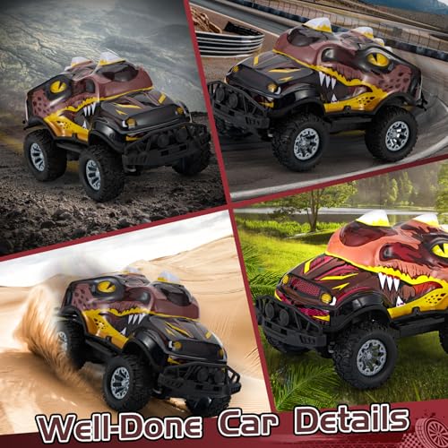 Dinosaur-Shaped Off-Road Vehicle Remote Control Cool Off-Road Vehicle Truck, 2.4GHz RC Car with LED Lights, 1:20Scale, RC Truck, Remote Control car from a Long Distance.Gifts for Boys (Brown) - color: Brown