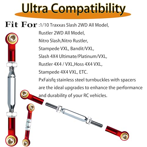 Stainless Steel Turnbuckles Fit for 1/10 Traxxas Rustler 4X4 2WD,74-108mm Adjustable Camber Links for Slash 2WD 4X4,Hoss 4X4,Stampede 4X4,Bandit 2WD 4X4 Upgrades Hop Ups Parts,Red - color: Red