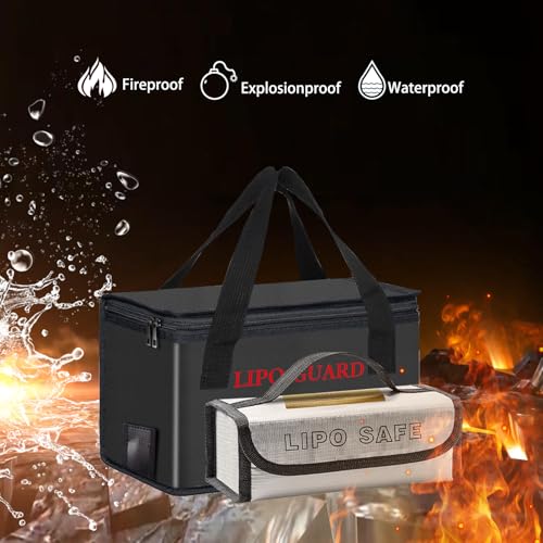 Lipo Battery Safe Bag Large Capatity Fireproof Bag for Ebike Lipo Battery Other Batteries Storage Charging Transport Home Office Travel Safe Storage Pouch - size: 260*130*150+185*75*60mm