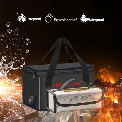 Lipo Battery Safe Bag Large Capatity Fireproof Bag for Ebike Lipo Battery Other Batteries Storage Charging Transport Home Office Travel Safe Storage Pouch - size: 260*130*150+185*75*60mm