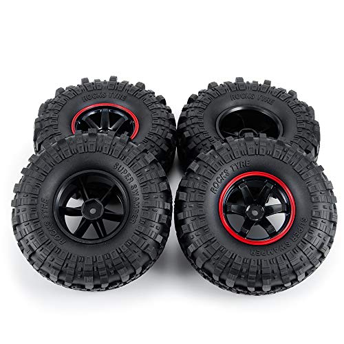 4PCS 110mm 1.9" Rubber Tires & Plastic Wheel Rim | 12mm Hex Hub, For 1/10 Axial SCX10 TRX4 D90, RC Crawler Car