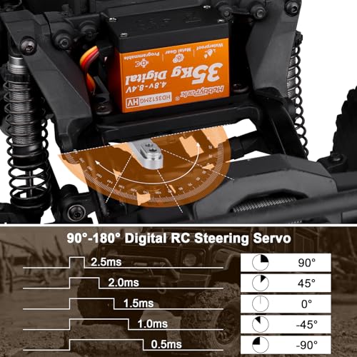 HobbyPark Waterproof 35kg High Torque Servo Motor Metal Gear Digital Servo Stainless Steel Gear Arduino Servo for RC Crawler RC Car RC Truck Buggy Airplane HV Programmable Control Angle 180°