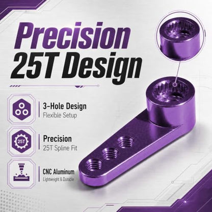 2PCS 25T Aluminum Servo Horn, 3-Hole RC Steering Arm for Futaba Savox MG995 | CNC Aluminum Servo Arm M3 Thread Adjustable Linkage 12mm 16mm 20mm Positions 1/8 1/10 RC Power HD MG996 Crawler Buggy Truck - color: Purple