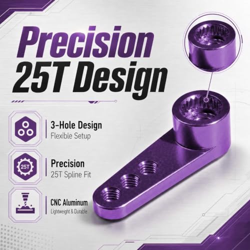 2PCS 25T Aluminum Servo Horn, 3-Hole RC Steering Arm for Futaba Savox MG995 | CNC Aluminum Servo Arm M3 Thread Adjustable Linkage 12mm 16mm 20mm Positions 1/8 1/10 RC Power HD MG996 Crawler Buggy Truck - color: Purple