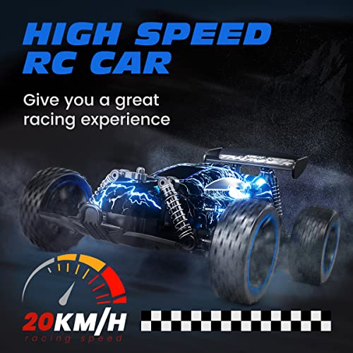 Tecnock RC Cars for Kids, 1:18 Scale 2WD RC Car with LED Lights, 2.4GHz Remote Control Car with USB-C Easy Charging & 50 Mins Playtime, Toys Gifts for Boys & Girls Ages 8-12 - color: Deep Blue