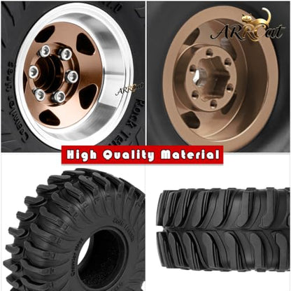 1.0 Beadlock Wheel Tires Set for RC Crawler Car 1/18 TRX4M,1/24 SCX24,RC Off Road Buggy Rally Truck Swamp Claw Mud Terrain Rubber Tires and Aluminum Wheel Rims w/Sponge,Brown - color: Brown - (4pcs 1.0)