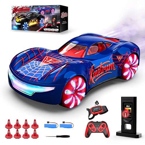 Remote Control Car, 2.4Ghz Spider-Themed 360° Spin, Sideways Movement, Dual Spray, Auto Demo, Adjustable Volume & LED Lights RC Cars for Boys Age 8-12 Gift for Girls Kids Birthday Christmas - color: Blue