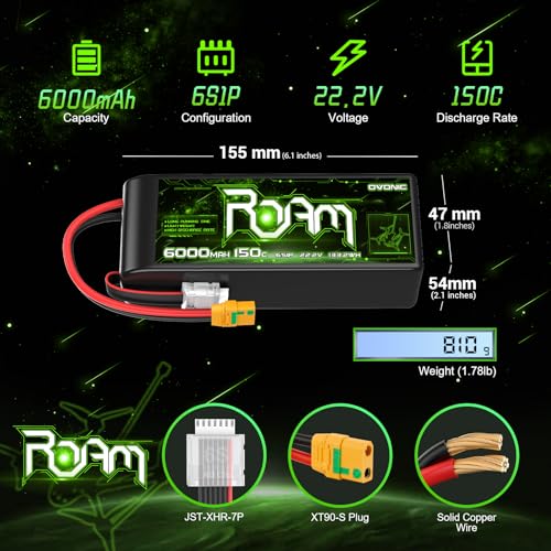 OVONIC 6S Lipo Battery 6000mAh 22.2V 150C with XT90-S Plug for RC Truck Truggy Buggy Tank RC Car Racing Hobby