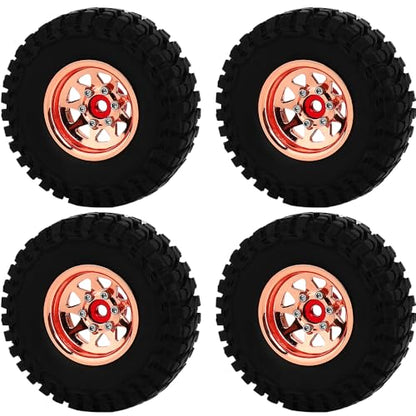 1.0 Beadlock Wheel Soft Tires Set -3.78mm Offset Wheel Rims for 1/18 1/24 RC Crawler Car Axial AX24 SCX24 FMS FCX24 TRX4M (Rose Gold)-61532 - color: Rose Gold