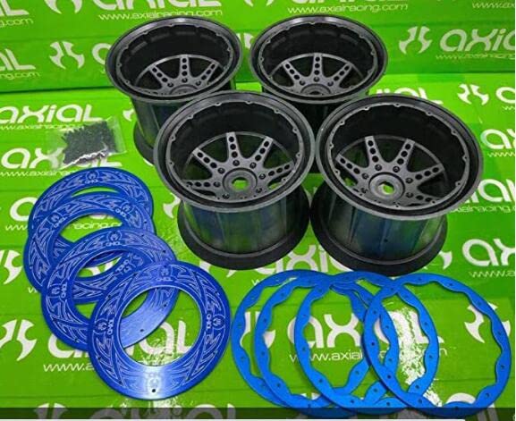 SF 202316 EMOX 3.8" Rims 4 Beadlock Rings Wheels (Black) for 1/8 axial Cross RC EMOX ARRMA KRATON HPI Savage FS Tank HSP 94880 HNR H9901 Mars-X GP EP MT Truck
