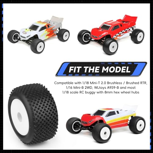 8mm Hex Preglued 1/18 Off-Road Wheels and Tires High Traction for Losi Mini-T 2.0 Brushless Stadium Truck - color: White