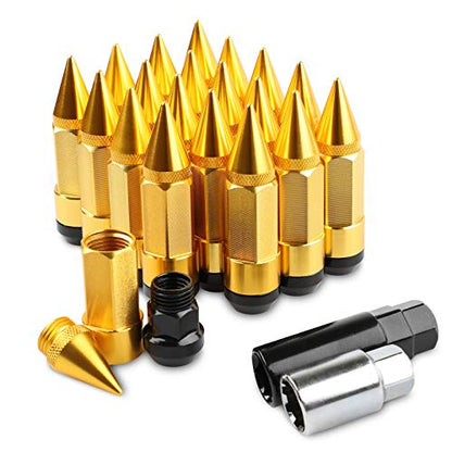 20Pcs Anti Theft Spiked Extended Tuner Wheel/Rims Lug Nut M12X1.5+Socket (Gold) - color: Gold
