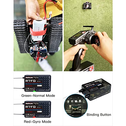 HTLNUZD Radiolink R7FG RC Car Receiver 7 Channel 2.4GHz Gyro Telemetry Voltage Surface IPX4 Waterproof RX Controller Compatible Long Range RC6GS v3/RC4GS v2/RC4GS/RC6GS Transmitter