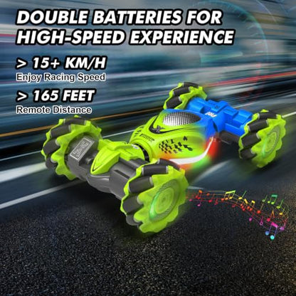 Fosgoit Gesture Sensing RC Stunt Car, Remote Control Car for Boys and Girls | Cool Birthday Gifts, Toys for Boys and Girls Age 6 7 8 9 10 11 12 Years Old, 4WD Remote Control Car, with Lights Music - color: Green-blue