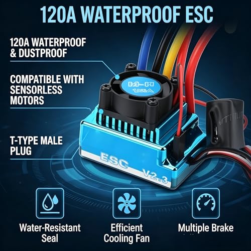120A Brushless Motor ESC Set, Professional High Torsion 3650 Brushless Motor 120A ESC Combo Set for 1/10 Scale RC Cars, Compatible with HSP Axial SCX10 D90 HPI - size: 5200KV