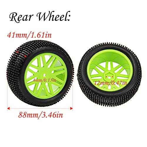 12mm Hex Wheel Rims & OD 88mm/3.46" Rubber Tires with Foam Front Rear Wheel Compatible with Redcat HPI HSP ExceedRC 1/10 Scale Off Road Buggy