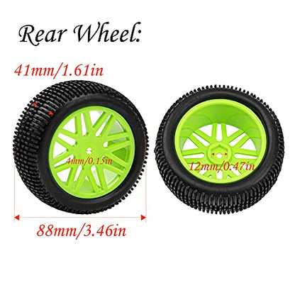 12mm Hex Wheel Rims & OD 88mm/3.46" Rubber Tires with Foam Front Rear Wheel Compatible with Redcat HPI HSP ExceedRC 1/10 Scale Off Road Buggy