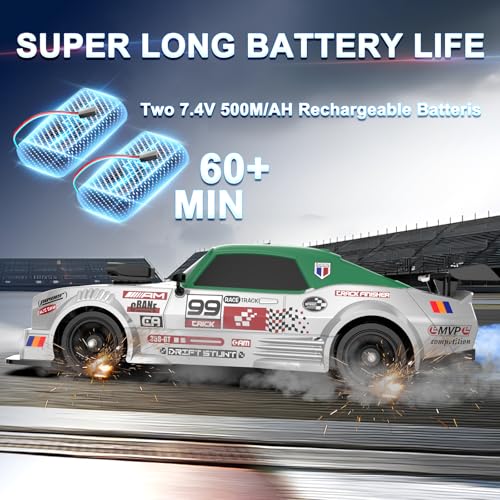 RC Drift Car 1:16 Scale 4WD High Speed Remote Control Cars Vehicle 2.4GHz with LED Lights Two Batteries and Drifting Tires Racing Sport Toy Cars for Adults Boys Girls Kids - color: F-green