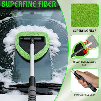 Windshield Cleaner Tool, Windshield Cleaning Tool, Car Window Cleaner with 4 Reusable and Washable Microfiber Pads and Extendable Handle, Auto Inside Glass Wiper Kit for Auto Glass Cleaning