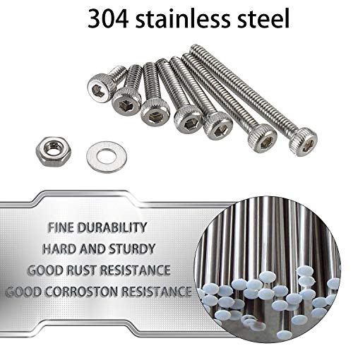 410Pcs Tiny Hex Socket Head Cap Screws Bolts, 304 Stainless Steel M2 x 4/6/8/10/12/16/20mm, Micro Allen Head Machine Screws, Nuts and Washers Kit with Hex Wrench, Fully Threaded Pitch: 0.4mm - color: Silver-410Pcs M2 Socket Cap Head Screw-304