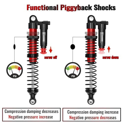 RC Shock Absorbers (4-Pack) - 110mm Aluminum Oil Dampers with Piggyback Reservoirs & Adjustable Damping for 1/10 SCX10 II III D90 Upgrade(4PCS Red) - color: 4pcs Red
