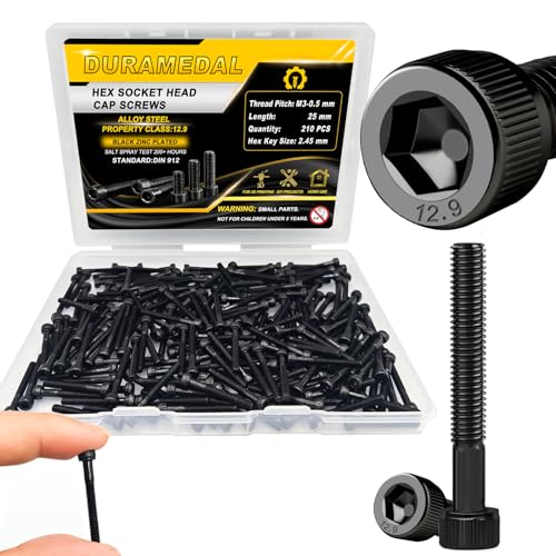 M3x25mm Screws 210pcs Hex Socket Cap 12.9 Steel Black Zinc Half Thread | Allen socket drive head cap screws bolts half thread machine screws - size: M3*25mm 210pcs