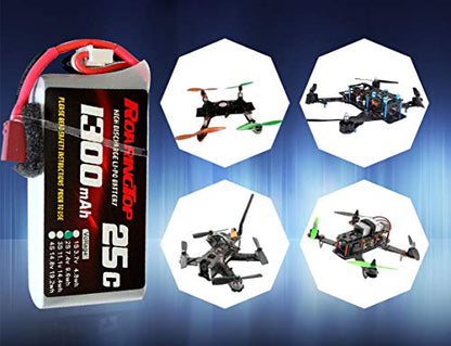 RoaringTop LiPo Battery Pack 25C 1300 mAh 2S 7.4V with T-Plug for RC Car Boat Truck Heli Airplane