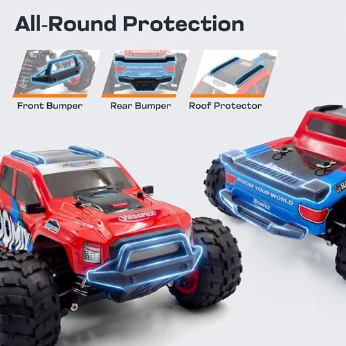 Vroomix 1:16 4WD RC Car, Red Remote Control Light Hobby Racing Monster Truck Toy Gift for Kids, 3 Driving Modes, Up to 28 Mph, 35 Mins, 110 Ft Range, Toy Truck for Boys Age 8-12 & Adults - color: Red