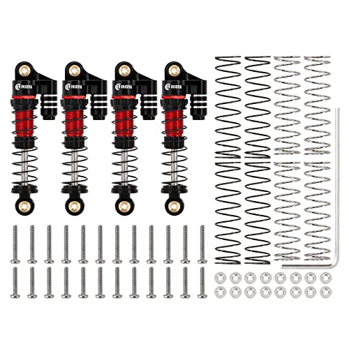 INJORA 39mm Shocks- Aluminum Threaded Adjustable Oil Filled Damper for SCX24 Gladiator C10 JLU Deadbolt B17 Axial 1/24 RC Crawler Car Upgrade Parts(Black&Red) - color: Black&Red