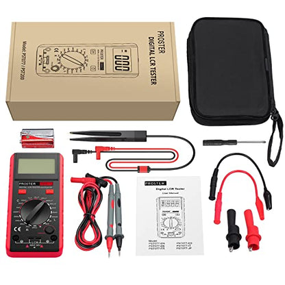 Proster LCR Meter - Capacitance Inductance Resistance Tester Multimeter Self-Discharge with Overrange Display - color: Red