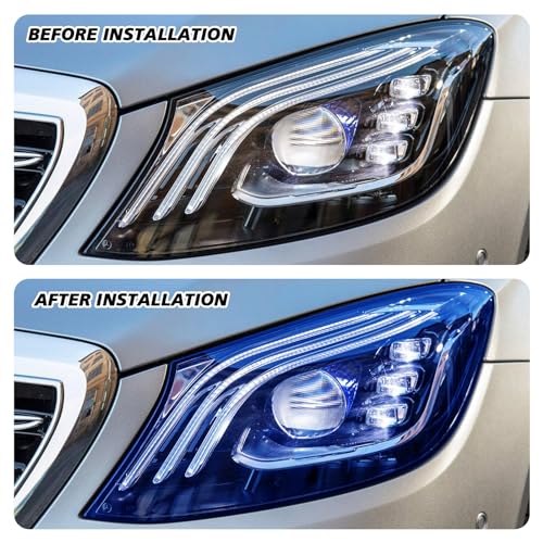 Tint Film for Taillight Headlight Fog Light, 12×48 Inches Vinyl Self-Adhesive Car Tail Light Tape, Brake Light Headlight Cover Protection Film Color Shiny Chameleon Sticker (Dark Blue) - color: Blue