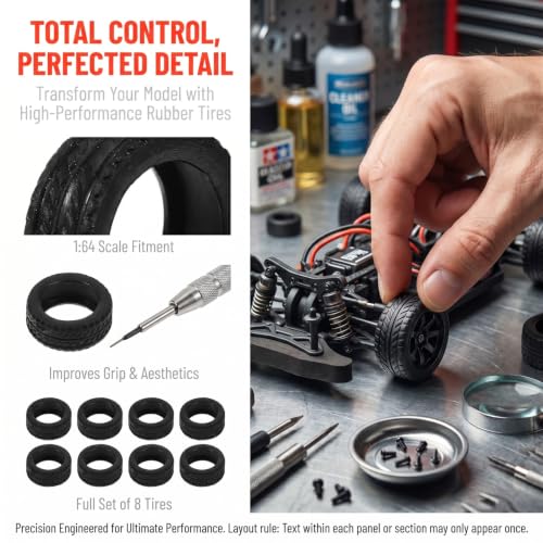 8pcs 1:64 Scale Rc Car Rubber Tire, Replacement Tires for Miniature Cars, Easy to Install, Black, 0.43 * 0.43 * 0.19inch, for DIY Model Car Accessories