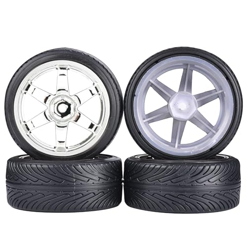 1/10 Drift Wheels and Tires Set,WONFAST 4PCS 63mm Plastic Hard Tyres 6-Spoke Wheels Rims 12mm Hex for 1:10 RC On-Road Drifting Car Replacement for HSP Tamiya HPI Kyosho (Silver) - color: Silver