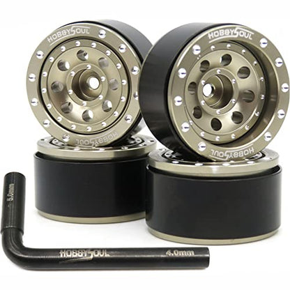 Adjustable Offset 1.0 Beadlock Wheels Champagne Color, Negative & Positive Heavy Rims 21g/Rim for Axial SCX24 90081 Other 1/24 RC Micro Crawler, (4-Pack) - color: Champagne