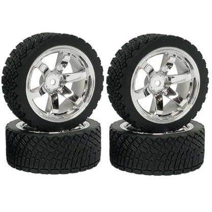 4PCS 65mm RC Rally Car Rubber Tires and 6-Spokes Wheel Rims 12mm Hex Compatible with 1/10 RC On-Road Rally Racing Car for HSP Tamiya Sakura HPI WR8 HSP TT02 WLtoys RC Parts (Silver) - color: Silver