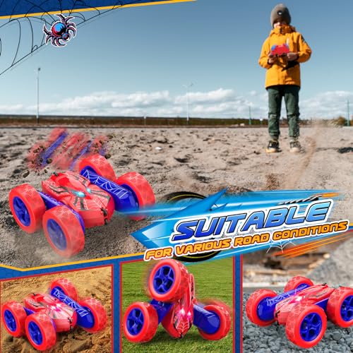 Excitobo Remote Control Car,RC Cars Boys Toys for 3 4 5 6 7 8 9 10 11 12 Year Old Boy Double Sided 360°Flip 4WD Rechargeable Drift RC Race Car Birthday Gifts Easter Basket Stuffers for Kids Age 3-12 - color: Red