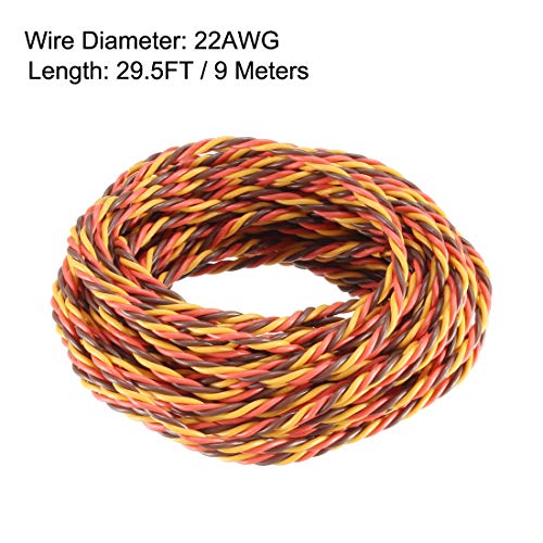 uxcell 29.5FT/9Meters 28AWG Servo Wire 3Pin Line RC Servo Model Twist Extension Cable 30 Core Brown/Red/Orange